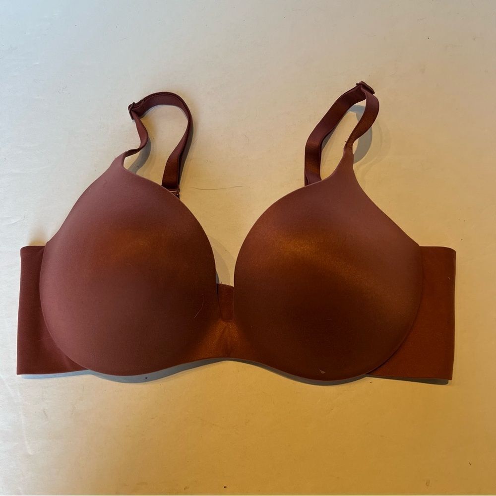 Ambrielle Light Burgundy Super Soft Plunge T-Shirt Bra Size 36C Underwire Padded